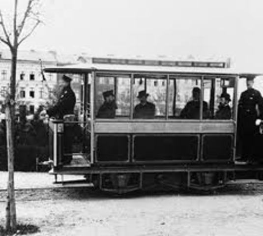 Electric streetcar is invented by E.W. v. Siemens