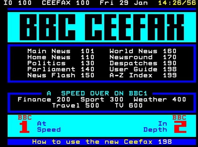 Ceefax (one of the first public service information systems) is started by the BBC.