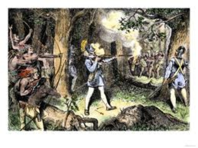 Champlain is the first European to use firearms against Indians (Iroquois).