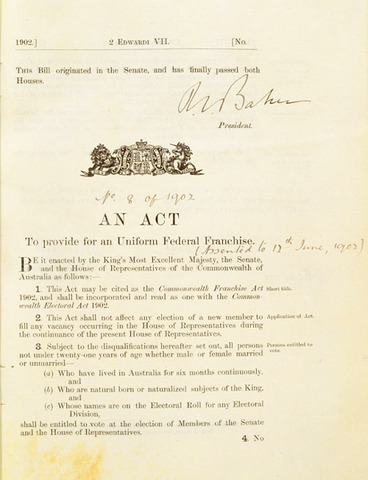 commeweath franchise act and commenweath eloctoral act passed