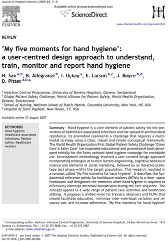 My five moments for hand hygiene: a user centered design approach to understand, train, monitor and report hand hygiene