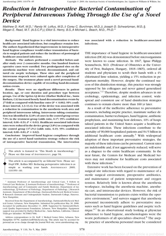Reduction in intraoperative bacterial contamination of the referral intravenous tubing through the use of a novel device.