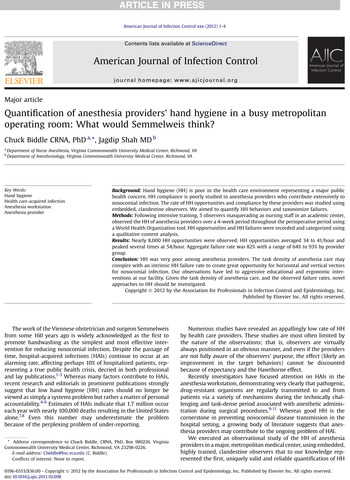 Quantification of anesthesia providers' hand hygiene in a busy metropolitan operating room