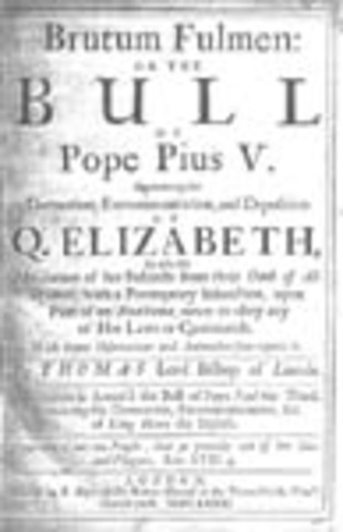 Elizabeth is excommunicated from the Catholic Church