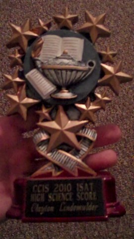 The day I got an ISAT award for highest science score.