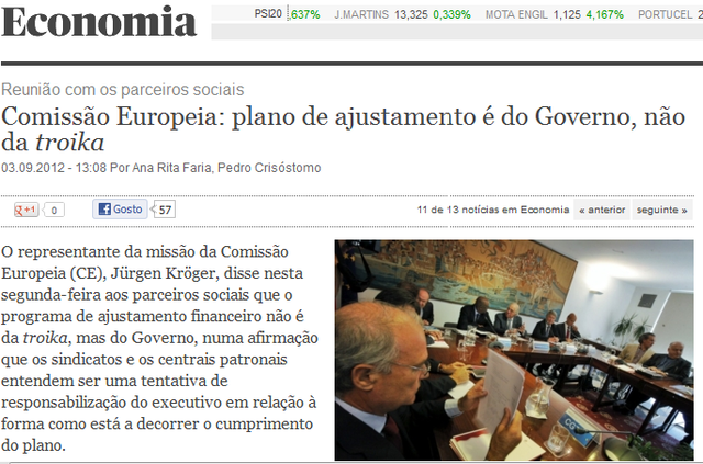 Troika lembra que programa de ajustamento é do governo|Troika says that austerity program is responsibility of the government
