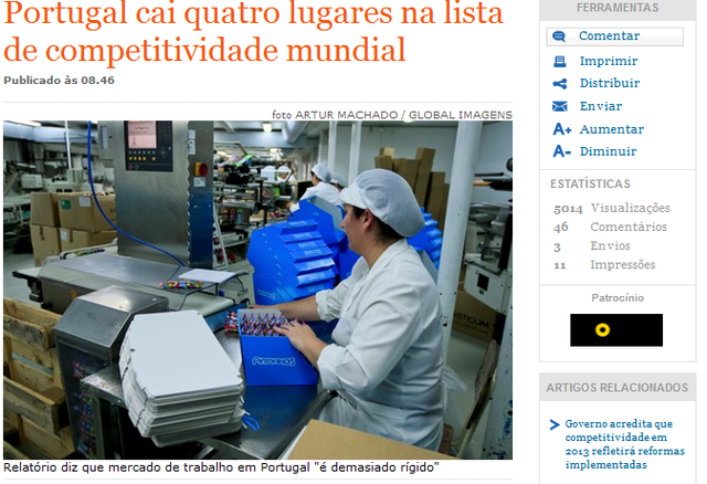 Portugal cai para 49º no raking de competitividade mundial|Portugal 49th on the ranking of the most competitive countries