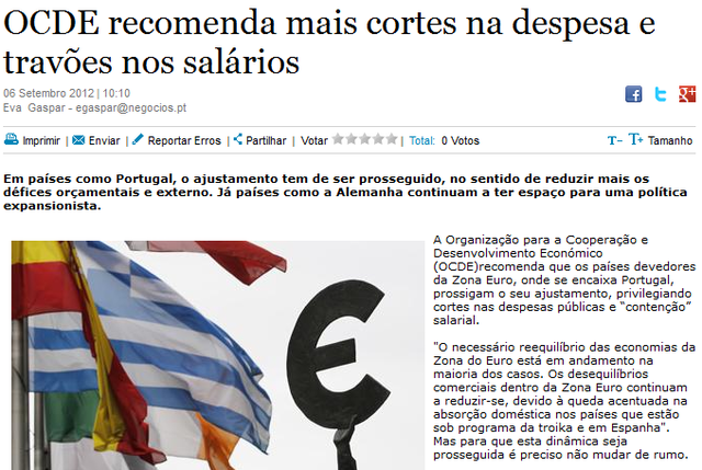 OCDE recomenda corte na despesa e contenção salarial|OECD recommends public-spending cuts and wage restrainment