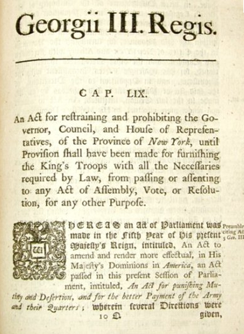 The Sugar (1764), Stamp (1765), and Townshend (1766) Acts