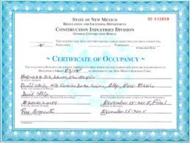 Obtain Certificate of Occupancy from Building Inspections Department