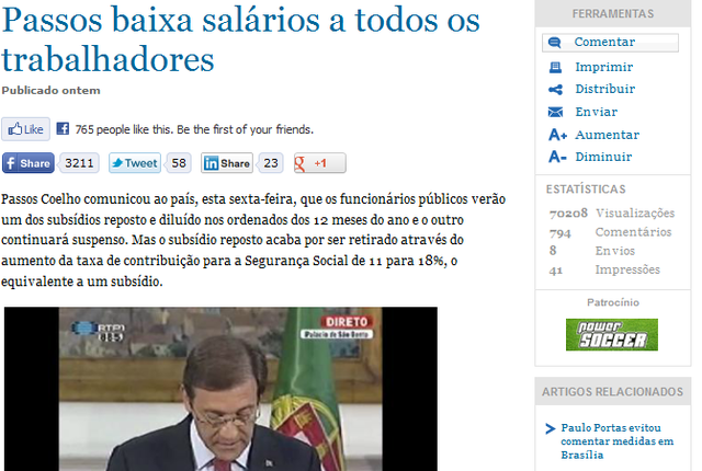 Governo corta nos saláios do público e do privado|Government announces cuts in private and public sector salaries