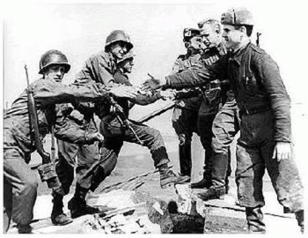 US and Soviet forces meet at the Elbe