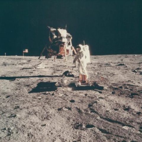Neil Armstrong walks on moon