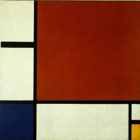 Mondrian Paints "Composition II in Red, Blue, and Yellow".