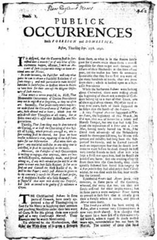 Publick Occurrences, Both Forreign and Domestick, the first newspaper published in America