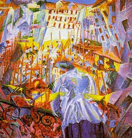 Umberto Boccioni - The street enters the house (Oil on canvas 100.0 cm × 100.5 cm)