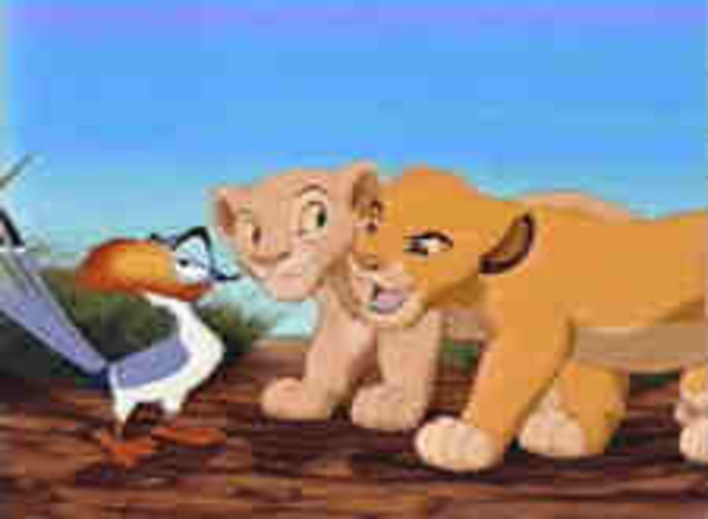 Sarabi makes Zazu go along with Simba and Nala to the watering hole