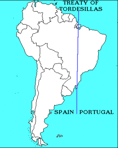 Spain and Portugal sign the Treaty of Tordesillas