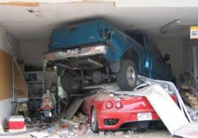 totally recked liked 50 cars into one bulding