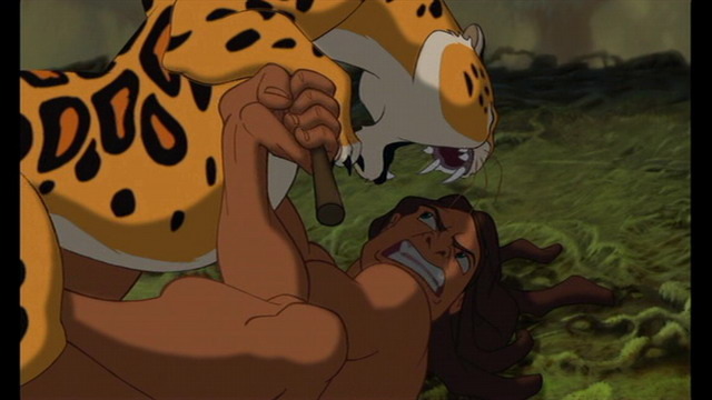 Kerchak is Hurt by Sabor, So Tarzan Kills Sabor in a Giant Fight