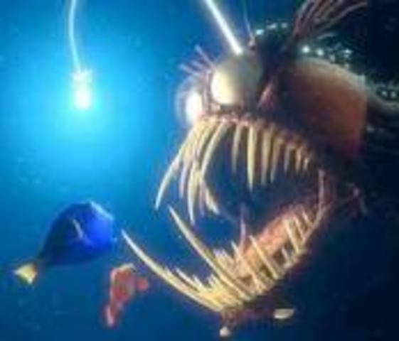 The light fish hypnotizes Marlin and Dory, Dory reads the mask toMarlin (P. Sherman, 42 Wallaby Way, Sydney)