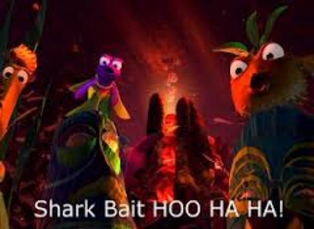 Gil "initiates" Nemo into their tank. (SHARK BAIT HOO HA HA)