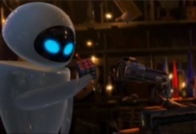 WALL-E shows his treasures to EVE
