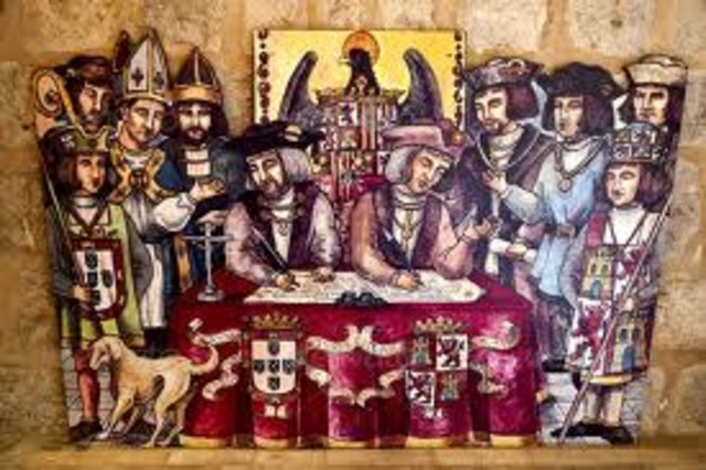 Portugal and Spain agree to the Treaty of Tordesillas