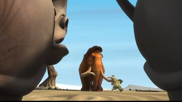 Sid sees Manny and tries to defend himself