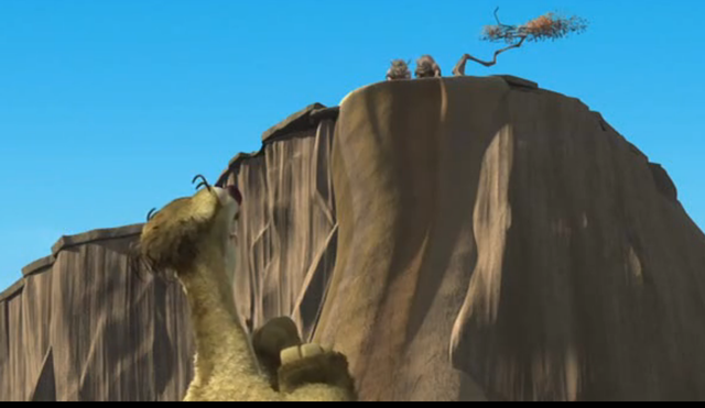 Manny and Sid fall down the cliff with no way to get back up