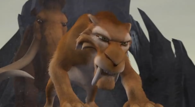 Diego protects Manny from the other sabers