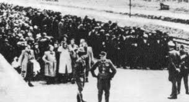 Night: Elie arrives at Auschwitz and gets seperated from his mother and sisters but stays with his father.