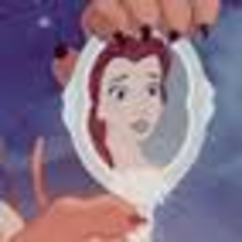 Beast shows Belle the mirror.