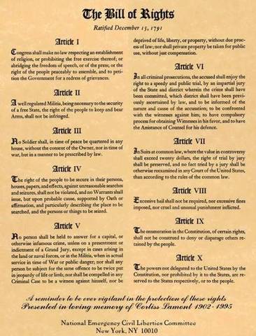 Bill of rights sent to the states for ratification