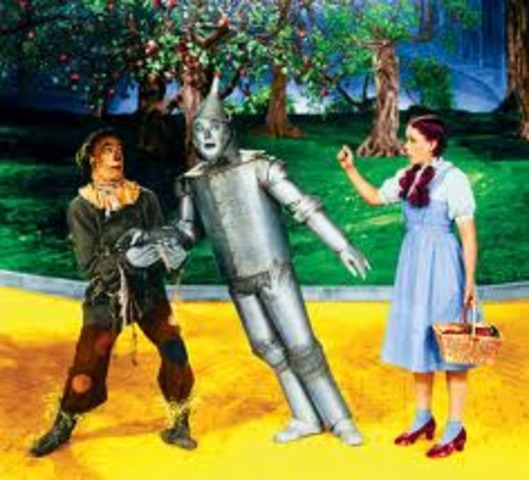 They oil the tin-man and he tells them about how he wishes he had a heart when they mention the wizard. So he tags along.