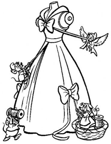Cinderella finds the dress the mice and birds made.