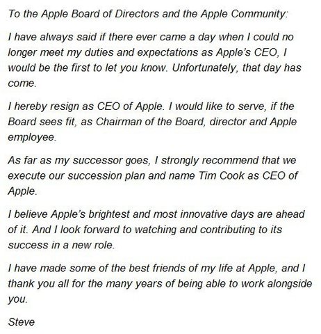 Jobs Resigns as CEO from Apple