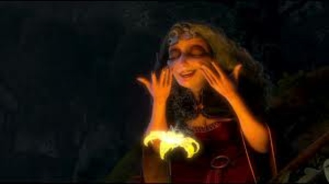 Gothel hides magic flower and uses its powers for herself