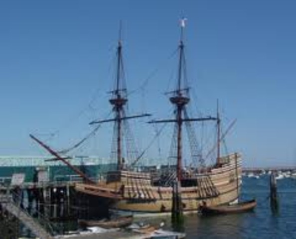 The Mayflower lands at Plymouth Rock, Massachusetts