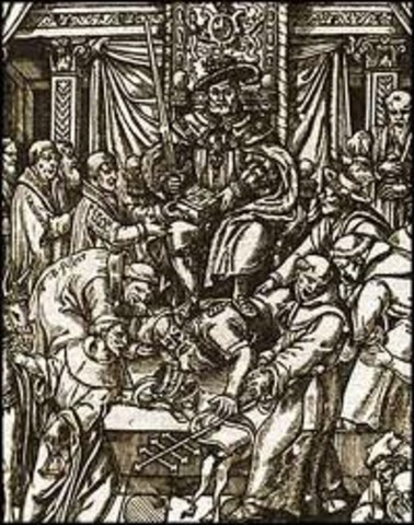 With the Supremacy Act, Henry VIII proclaims himself Head of Church of Engand