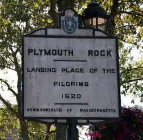 The Mayflower lands at Plymouth Rock, Massachusetts