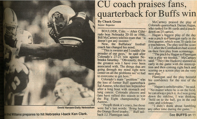 No. 3 Nebraska loses to No. 2 Colorado, 27-21