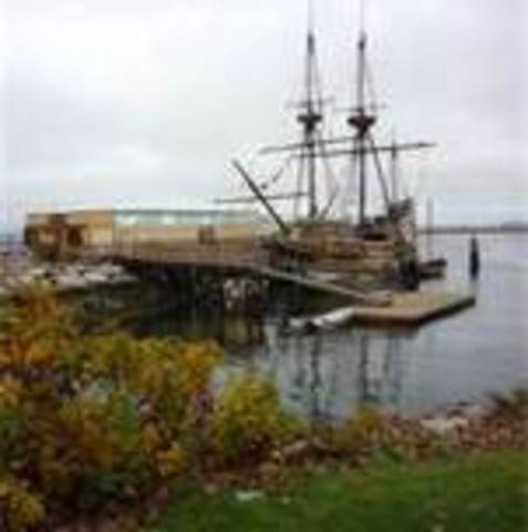 The Mayflower lands at Plymouth Rock, Massachusetts