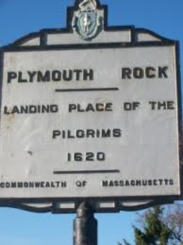 The Mayflower lands at Plymouth rock, Massachusetts