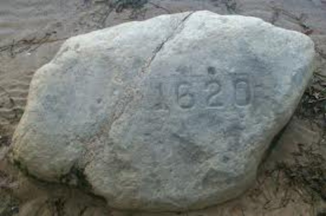 The Mayflower lands at Plymouth Rock, Massachusetts