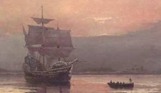 the Mayflower lands at Plymouth Rock, Massachuseets