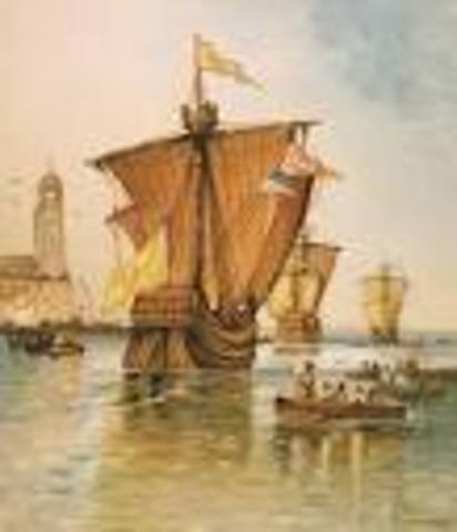 Christopher Columbus sets sail from Spain