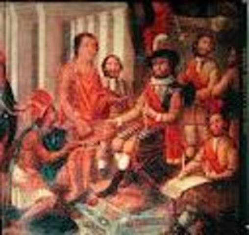 Hernando Cortes marches into the Aztec capital, Tenochtitlan