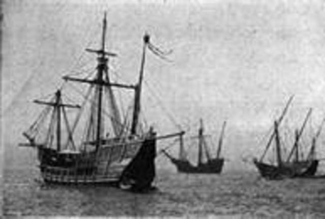 Christopher Columbus sets sail from Spain