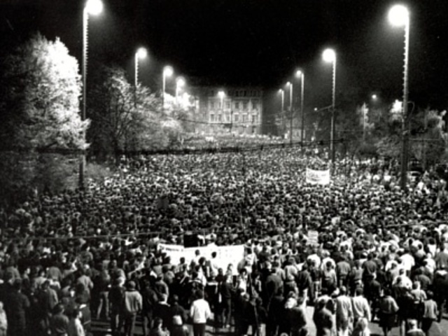 Demonstration in Leipzig bration of GDR’s creation, protests lead Honecker to be replaced with Egon Krenz
